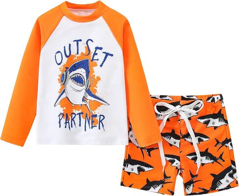 AIWUHE Toddler Swimsuit Set Boys Two Piece Shark Bathing Suit Swimwear Quick Dry Long Sleeve Rashguard and Swim Trunks 2-7Y in Saudi Arabia