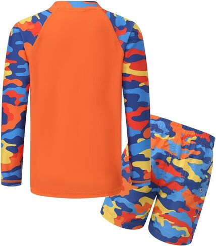 Boys Swim Set, Rash Guard Swimsuits Set Long Sleeve Bathing Suit with Compression Liner Swim Trunks Swimwear 3-16 Years in Saudi Arabia