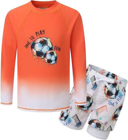 Boys Swim Set, Rash Guard Swimsuits Set Long Sleeve Bathing Suit with Compression Liner Swim Trunks Swimwear 3-16 Years in Saudi Arabia