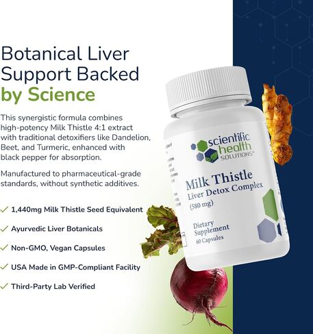 Milk Thistle Liver Detox Complex – Clinical-Grade Liver Support Supplement with Turmeric, Dandelion, Beet, Picrorhiza, Black Pepper – Phase I & II Detox – 60 Capsules – Non-GMO in Saudi Arabia