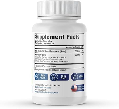 Milk Thistle Liver Detox Complex – Clinical-Grade Liver Support Supplement with Turmeric, Dandelion, Beet, Picrorhiza, Black Pepper – Phase I & II Detox – 60 Capsules – Non-GMO in Saudi Arabia