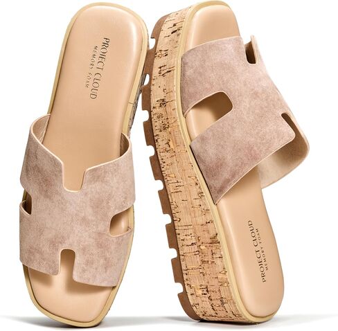 Project Cloud 100% Genuine Leather Wedge Platform Sandals Women Footwear - Memory Foam Insole and Non-Slip Platform Slides for Women - Lightweight Womens Sandals (MILA) in Kuwait