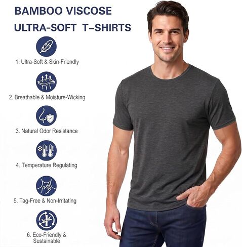 BLACKMYTH Men's Undershirts, Ultra Soft Viscose Made from Bamboo, Stretchy Breathable Tag-Free Moisture Wicking Tees in Kuwait