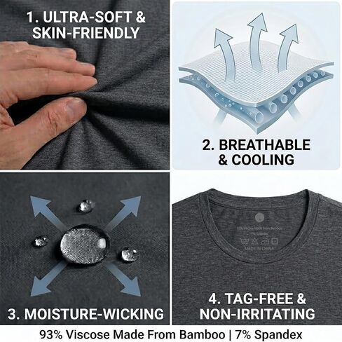 BLACKMYTH Men's Undershirts, Ultra Soft Viscose Made from Bamboo, Stretchy Breathable Tag-Free Moisture Wicking Tees in Kuwait