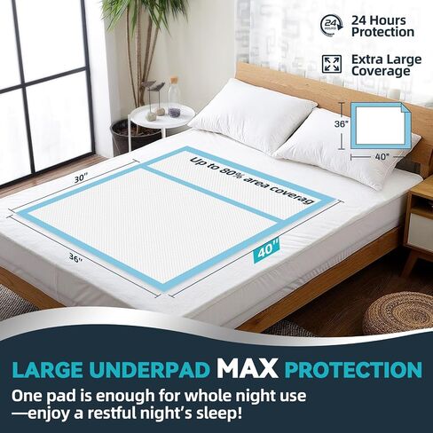 AAY 50 Count Extra Large Disposable Underpads for Incontinence, 40"x36" Super Absorbent Leak-Proof Bed Pads for Adults, Elderly, Kids, Pee Pads, Chucks Pads, Furniture & Surface Protection Pad in Saudi Arabia