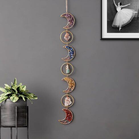 7 Chakra Crystal Dream Catcher, 7 Rings Moon Phase Wall Hanging, Handmade Natural Gemstone Tree of Life Window Decor Ornament, Boho Home Decor, Spiritual Gift for Women, Crystal Lovers in Kuwait
