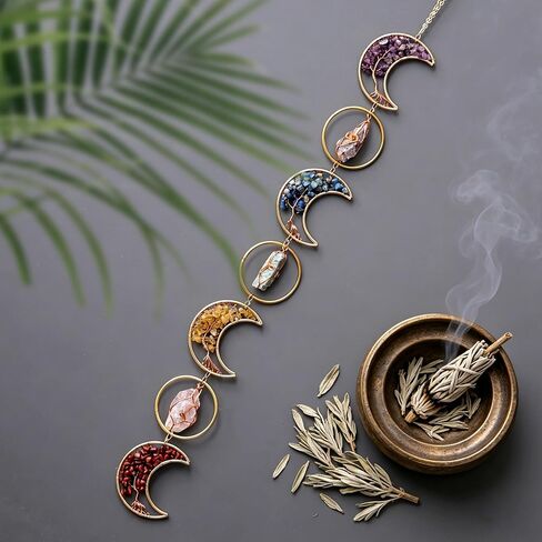 7 Chakra Crystal Dream Catcher, 7 Rings Moon Phase Wall Hanging, Handmade Natural Gemstone Tree of Life Window Decor Ornament, Boho Home Decor, Spiritual Gift for Women, Crystal Lovers in Kuwait