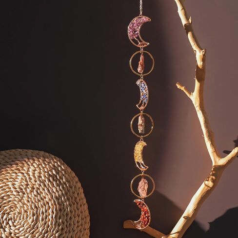 7 Chakra Crystal Dream Catcher, 7 Rings Moon Phase Wall Hanging, Handmade Natural Gemstone Tree of Life Window Decor Ornament, Boho Home Decor, Spiritual Gift for Women, Crystal Lovers in Kuwait