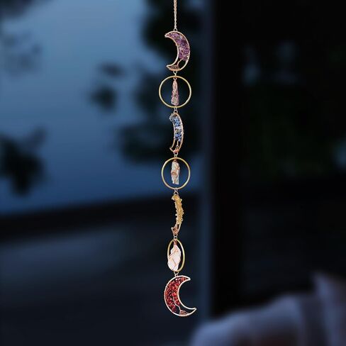 7 Chakra Crystal Dream Catcher, 7 Rings Moon Phase Wall Hanging, Handmade Natural Gemstone Tree of Life Window Decor Ornament, Boho Home Decor, Spiritual Gift for Women, Crystal Lovers in Kuwait
