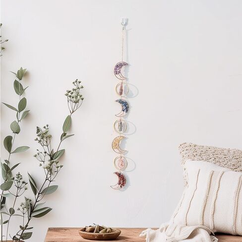 7 Chakra Crystal Dream Catcher, 7 Rings Moon Phase Wall Hanging, Handmade Natural Gemstone Tree of Life Window Decor Ornament, Boho Home Decor, Spiritual Gift for Women, Crystal Lovers in Kuwait