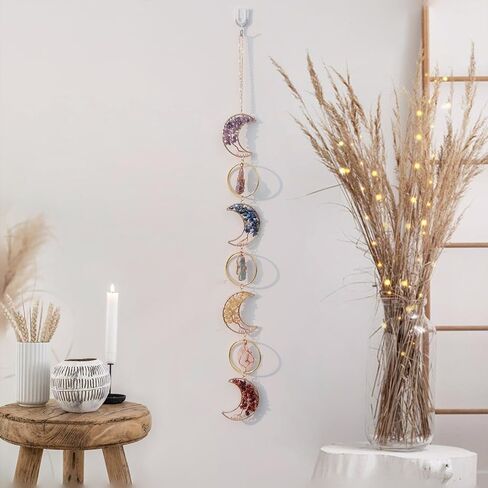 7 Chakra Crystal Dream Catcher, 7 Rings Moon Phase Wall Hanging, Handmade Natural Gemstone Tree of Life Window Decor Ornament, Boho Home Decor, Spiritual Gift for Women, Crystal Lovers in Kuwait