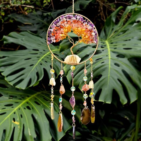Tree of Life Dream Catcher, Boho Wall Hanging Decor for Bedroom,Living Room, Handmade Healing Crystal Stone Suncatcher Gift for Women, Mom, Birthday, Housewarming, Home Decoration (Crystal Stone) in Kuwait