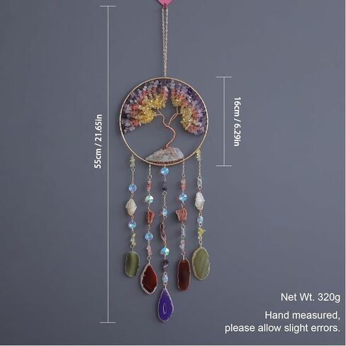 Tree of Life Dream Catcher, Boho Wall Hanging Decor for Bedroom,Living Room, Handmade Healing Crystal Stone Suncatcher Gift for Women, Mom, Birthday, Housewarming, Home Decoration (Crystal Stone) in Kuwait