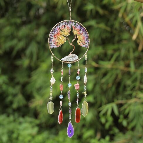 Tree of Life Dream Catcher, Boho Wall Hanging Decor for Bedroom,Living Room, Handmade Healing Crystal Stone Suncatcher Gift for Women, Mom, Birthday, Housewarming, Home Decoration (Crystal Stone) in Kuwait