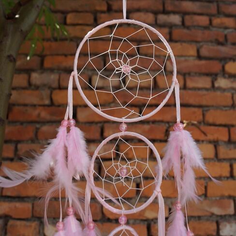 Triple Circles Silk Ribbon Pink Dream Catcher for Girls - Wall Decor for Bedroom, Girl's Room Hanging Decor, Boho Wall Art for Girls Bedroom in Saudi Arabia