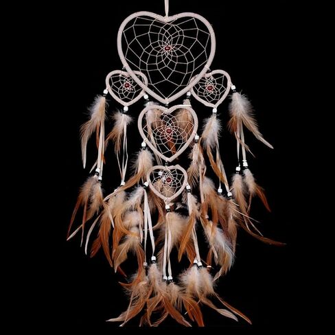 Dream Catcher with Feathers, Heart Shaped Dream Catcher Indians Traditional Love Net Wall Hanging Bedroom Home Car Decor (Beige) in Saudi Arabia