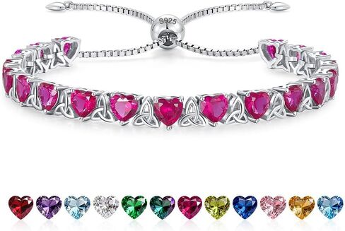 Birthstone Tennis Bracelets for Women, 925 Sterling Silver Heart Shaped Celtic Trinity Knot, Adjustable Chain 6-8 Inchs Anniversary Birthday Gifts in Saudi Arabia