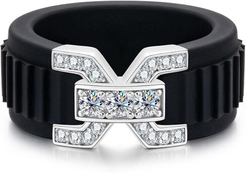 Silicone Ring with Moissanite, S925 Sterling Silver, Round Anniversary Ring for Men in Kuwait