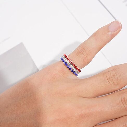 MALOYANVE American Flag Rhinestone Stretch Ring for Women Men Sparkly USA American Flag Patriotic Ring July 4th Red White Blue Crystal 3 Rows Jewelry Independence Day Gifts in Kuwait