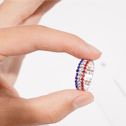 MALOYANVE American Flag Rhinestone Stretch Ring for Women Men Sparkly USA American Flag Patriotic Ring July 4th Red White Blue Crystal 3 Rows Jewelry Independence Day Gifts in Kuwait
