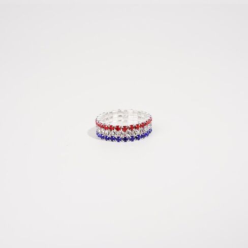 MALOYANVE American Flag Rhinestone Stretch Ring for Women Men Sparkly USA American Flag Patriotic Ring July 4th Red White Blue Crystal 3 Rows Jewelry Independence Day Gifts in Kuwait