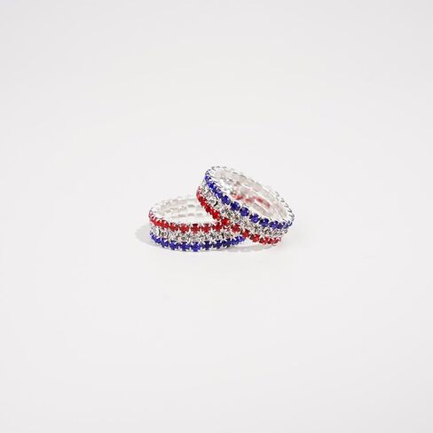 MALOYANVE American Flag Rhinestone Stretch Ring for Women Men Sparkly USA American Flag Patriotic Ring July 4th Red White Blue Crystal 3 Rows Jewelry Independence Day Gifts in Kuwait