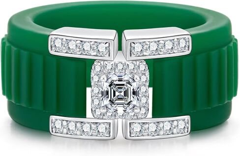 Moissanite Silicone Ring, 925 Sterling Silver Asscher Cut Silicone Band, Luxury Engagement Jewelry Gift for Him in Kuwait