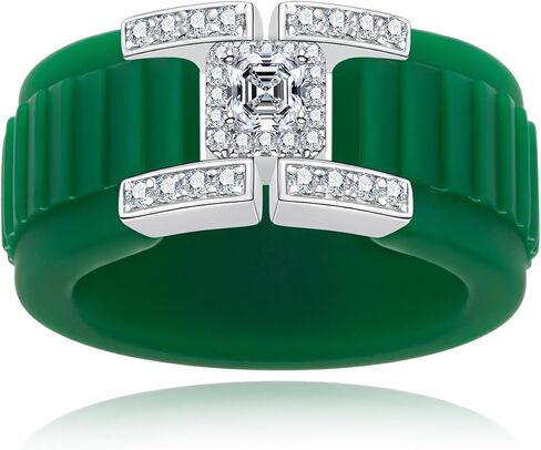 Moissanite Silicone Ring, 925 Sterling Silver Asscher Cut Silicone Band, Luxury Engagement Jewelry Gift for Him in Kuwait