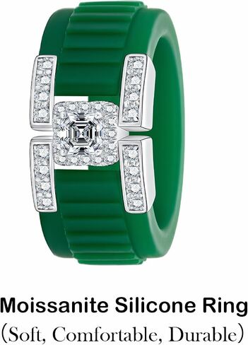 Moissanite Silicone Ring, 925 Sterling Silver Asscher Cut Silicone Band, Luxury Engagement Jewelry Gift for Him in Kuwait