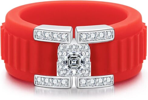 Moissanite Silicone Ring, 925 Sterling Silver Asscher Cut Silicone Band, Luxury Engagement Jewelry Gift for Him in Kuwait