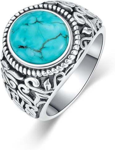 Real Turquoise Rings for Men 925 Sterling Silver Vintage Genuine Gemstone Ring Jewelry Gifts for Father Size 6 to 14 in Kuwait