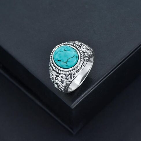 Real Turquoise Rings for Men 925 Sterling Silver Vintage Genuine Gemstone Ring Jewelry Gifts for Father Size 6 to 14 in Kuwait