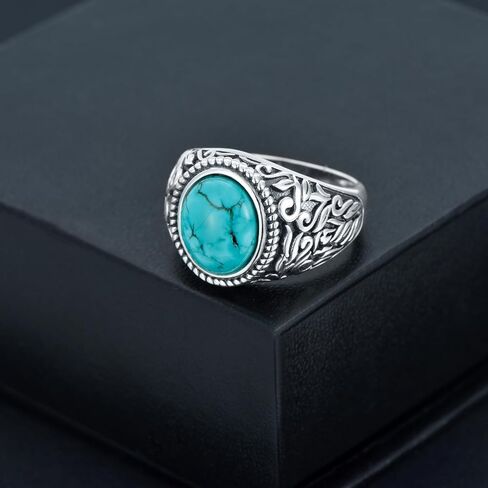 Real Turquoise Rings for Men 925 Sterling Silver Vintage Genuine Gemstone Ring Jewelry Gifts for Father Size 6 to 14 in Kuwait