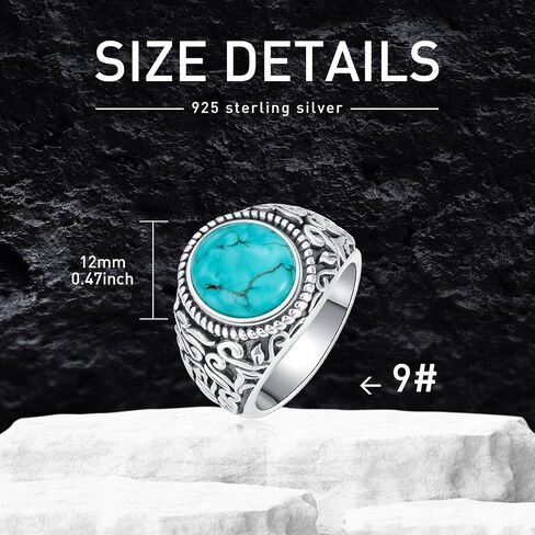 Real Turquoise Rings for Men 925 Sterling Silver Vintage Genuine Gemstone Ring Jewelry Gifts for Father Size 6 to 14 in Kuwait