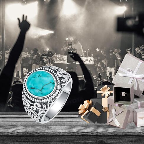 Real Turquoise Rings for Men 925 Sterling Silver Vintage Genuine Gemstone Ring Jewelry Gifts for Father Size 6 to 14 in Kuwait