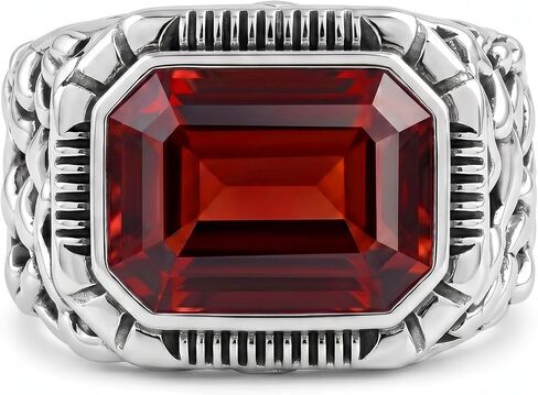 Natural Red Garnet Ring Mens Solid 925 Sterling Silver Handmade Gemstone Wedding Band Jewelry Signet Mens Ring Gift for Him Statement Jewelry for Men Red Garnet Ring Mens in Kuwait