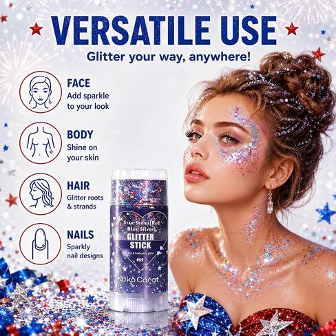 Red White and Blue Body Glitter Stick for Women, Patriotic Face & Hair Glitter for 4th of July Makeup, USA 250th Anniversary Merchandise 4th of July Outfits Soccer Game Day Accessories in Saudi Arabia