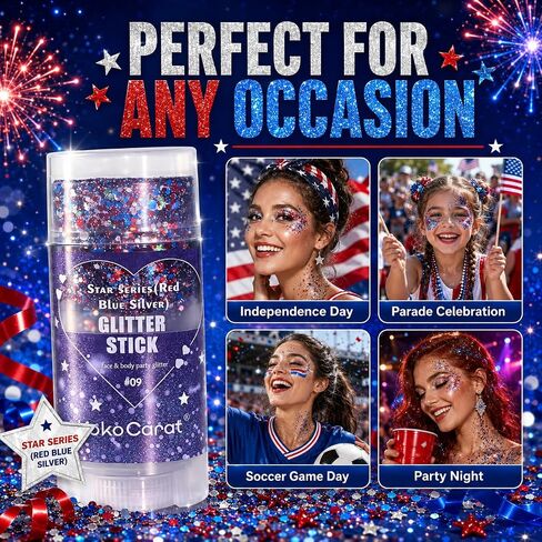 Red White and Blue Body Glitter Stick for Women, Patriotic Face & Hair Glitter for 4th of July Makeup, USA 250th Anniversary Merchandise 4th of July Outfits Soccer Game Day Accessories in Saudi Arabia