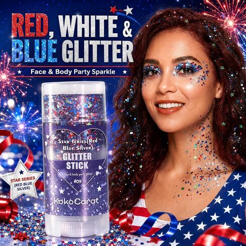 Red White and Blue Body Glitter Stick for Women, Patriotic Face & Hair Glitter for 4th of July Makeup, USA 250th Anniversary Merchandise 4th of July Outfits Soccer Game Day Accessories in Saudi Arabia