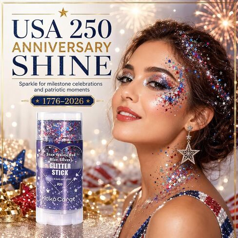 Red White and Blue Body Glitter Stick for Women, Patriotic Face & Hair Glitter for 4th of July Makeup, USA 250th Anniversary Merchandise 4th of July Outfits Soccer Game Day Accessories in Saudi Arabia