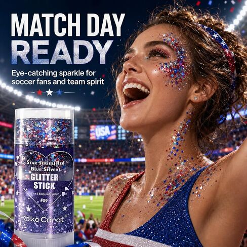 Red White and Blue Body Glitter Stick for Women, Patriotic Face & Hair Glitter for 4th of July Makeup, USA 250th Anniversary Merchandise 4th of July Outfits Soccer Game Day Accessories in Saudi Arabia