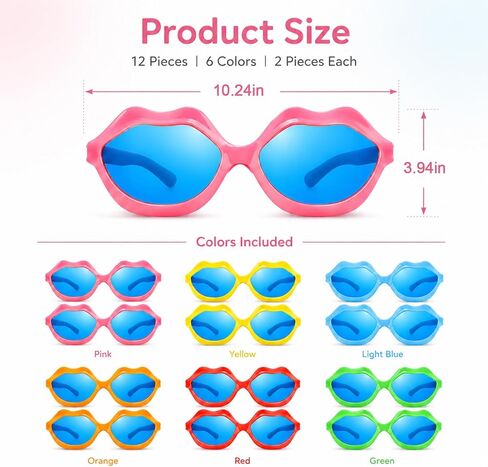 12 Pieces Jumbo Plastic Sunglasses, Oversized Lip Shaped Sunglasses Colorful Funny Novelty Party Giant Clown Props Party Eyewear for Festival Costume Cosplay Party Supplies Accessories in Saudi Arabia