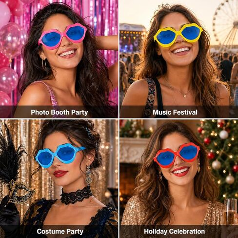 12 Pieces Jumbo Plastic Sunglasses, Oversized Lip Shaped Sunglasses Colorful Funny Novelty Party Giant Clown Props Party Eyewear for Festival Costume Cosplay Party Supplies Accessories in Saudi Arabia