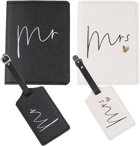 Mr and Mrs Passport Holder and Luggage Tags Set, matching passport holder for Wedding Bridal Shower， Slim Passport Case Covers and Organizer Slots Couple Travel Luggage Tags in Saudi Arabia