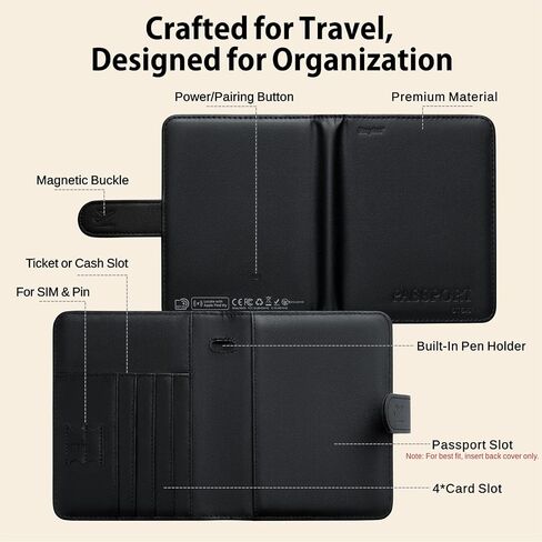 Reyke Passport Holder for Travel Works with Apple Find My (iOS Only), No Charging Needed, RFID Blocking Passport Cover Travel Wallet with 4 Card Slots, Boarding Pass, SIM Card & Cash Storage- Black in Saudi Arabia