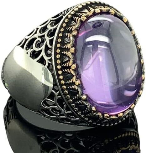 Men Handmade Ring, Amethyst Men's Ring, Ottoman Ring, Embroidered Men's Ring, 925k Sterling Silver Ring in Kuwait