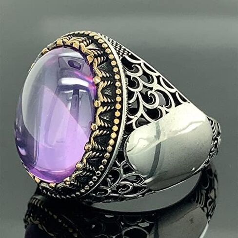 Men Handmade Ring, Amethyst Men's Ring, Ottoman Ring, Embroidered Men's Ring, 925k Sterling Silver Ring in Kuwait