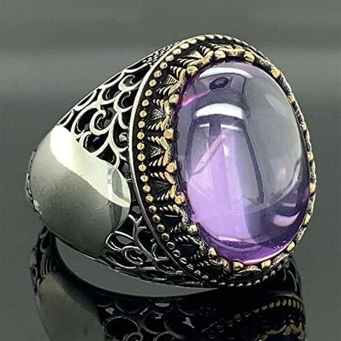 Men Handmade Ring, Amethyst Men's Ring, Ottoman Ring, Embroidered Men's Ring, 925k Sterling Silver Ring in Kuwait