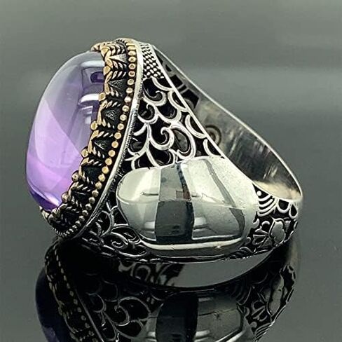 Men Handmade Ring, Amethyst Men's Ring, Ottoman Ring, Embroidered Men's Ring, 925k Sterling Silver Ring in Kuwait