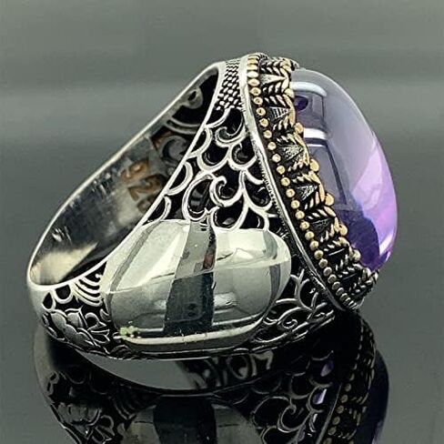 Men Handmade Ring, Amethyst Men's Ring, Ottoman Ring, Embroidered Men's Ring, 925k Sterling Silver Ring in Kuwait
